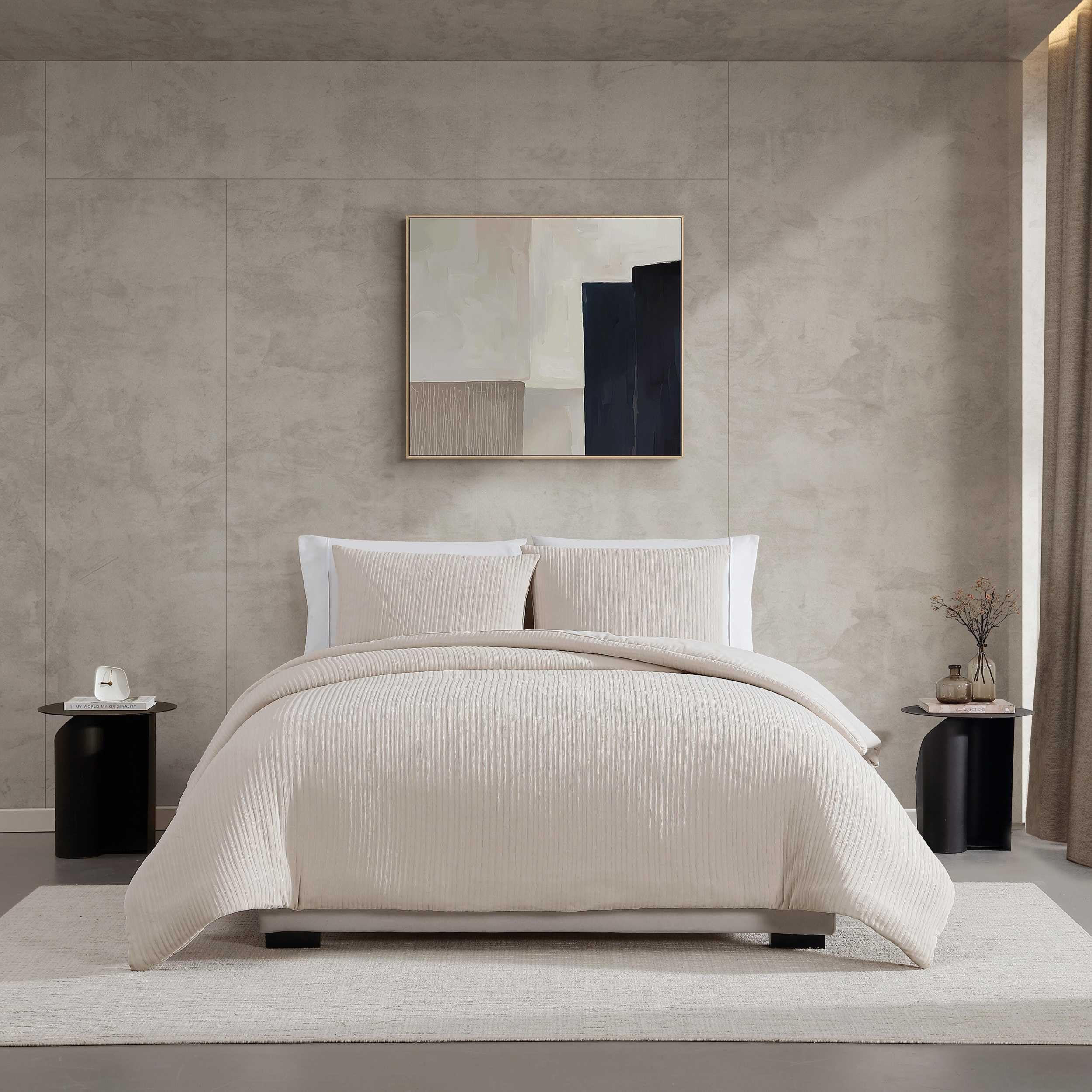 Vera Wang - King Comforter Set, Ultra-Soft Chenille Bedding w/Matching Pillowcases, Lightweight for Year Round Comforter, 3 Piece Bed Set (Beige)