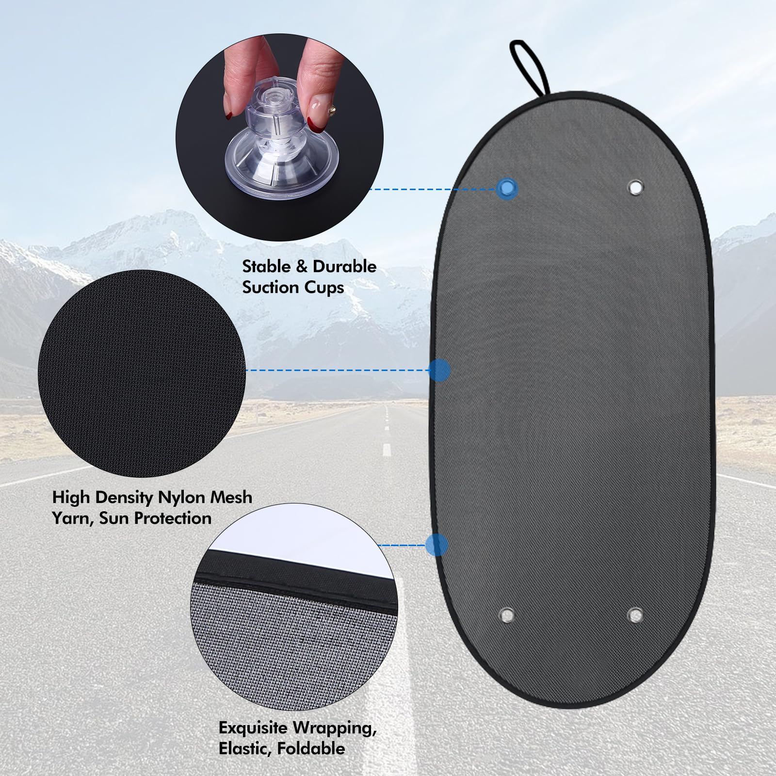 100 x 50 cm - Zonnebescherming voor auto achterruit - Met 4 zuigers hoge prestaties - Brise-zicht - Pare-zicht - Zonnebescherming achter in mesh - UV-bescherming - Voor kinderen en kinderen