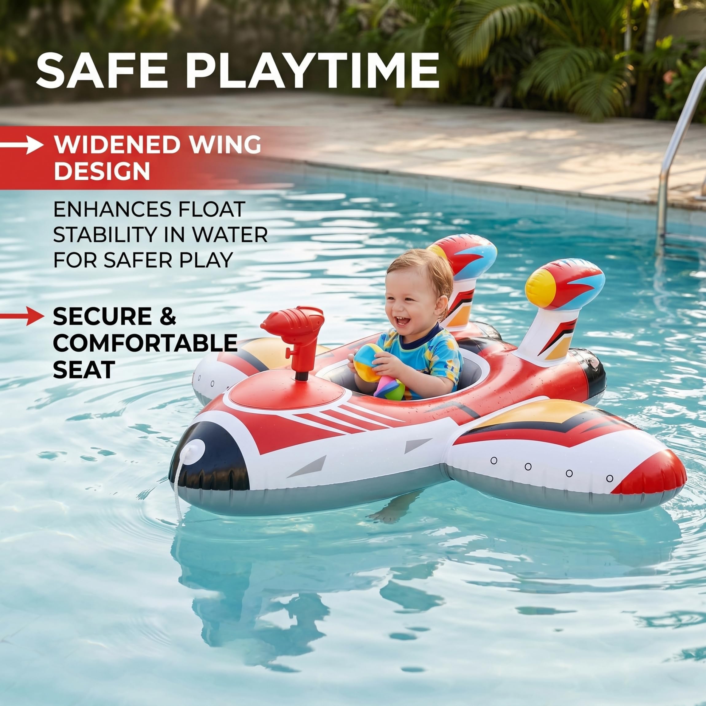 Bouée pour Enfants avec Pistolet à Eau, Jouet Gonflable Voiture Piscine 1-6 Ans, Rouge