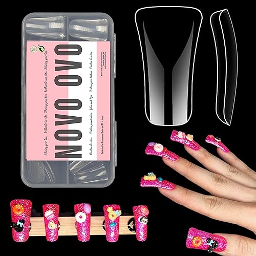 120 puntas de uñas postizas de cobertura completa para acrílico, cobertura medialarga, acampanada, Y2K, vibe ancha, francesa, suave, extensión de