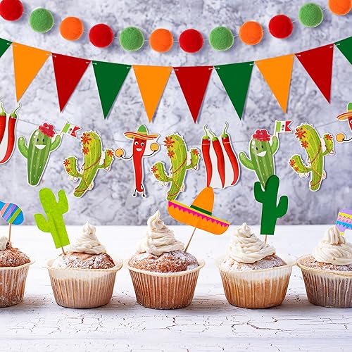 Miniatura 3 de Yeaqee 5 carteles de fiesta mexicana de chile y pimienta, banderín de fiesta mexicana, decoraciones de chile y pimienta, decoraciones de jalapeño