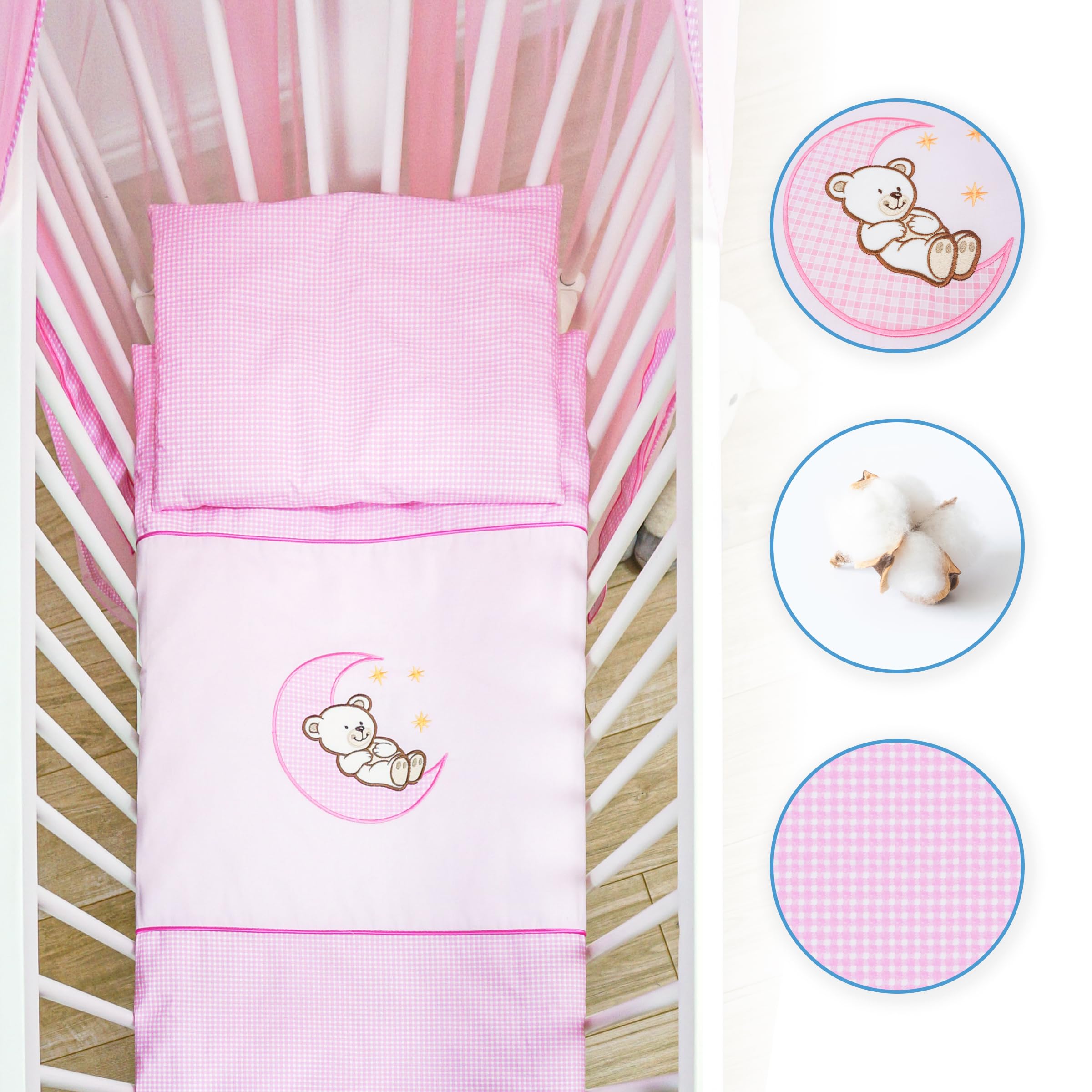 Baby Comfort 2 Piece Baby Kids Bedding Set 80x70 cm Duvet Cover & Pillowcase 12M+ (Moon Pink) - Image 3