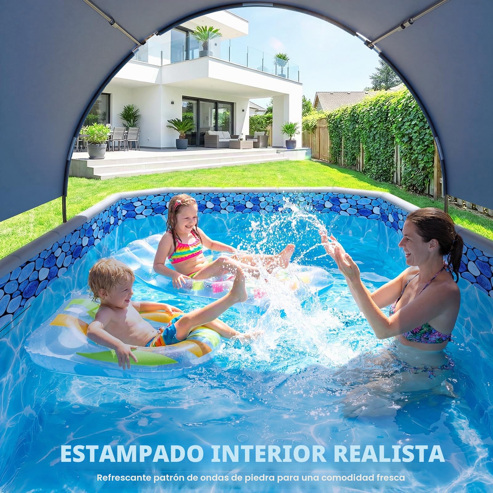 Luxfero Piscina Desmontable Rectangular con Toldo Solar, Piscina Desmontable Tubular Plegable, Piscina Rectangular de Exterior Épaissi, Fácil de Guardar Piscina para Adultos y Niños, 228 x 127 x 50 cm