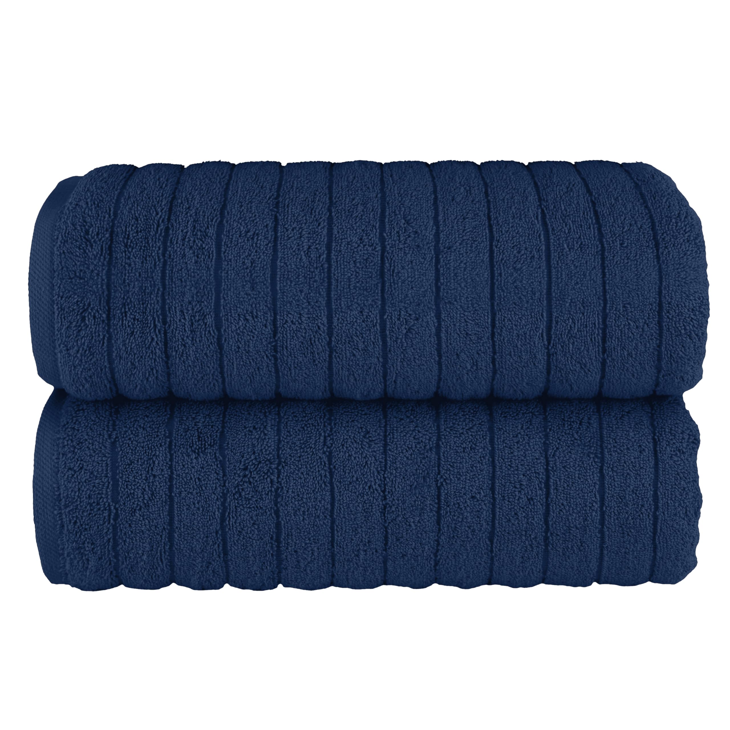 Elegant Comfort 100% Turkish Cotton Corduroy Ribbed Luxury Soft 2 Pack Bath Towels 27 x 54 Inch - Ultra Plush, Absorbent, Quick Dry, Hotel Spa Quality Towels for Bathroom Essentials, Navy