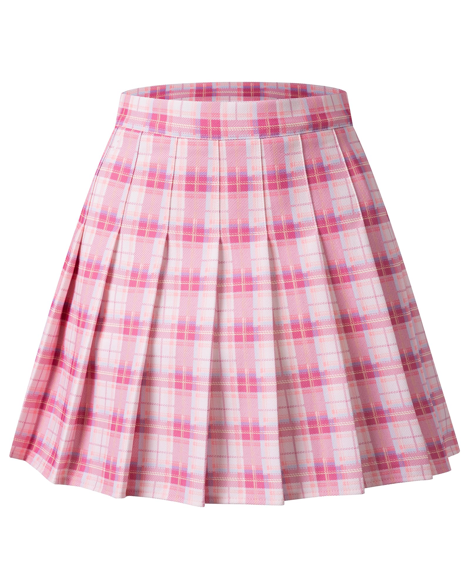 Shestellar Stretchy Short Pleated Skirts for Women Cheerleader Uniform High Waist A-line Mini Skirt Pink Plaid XL