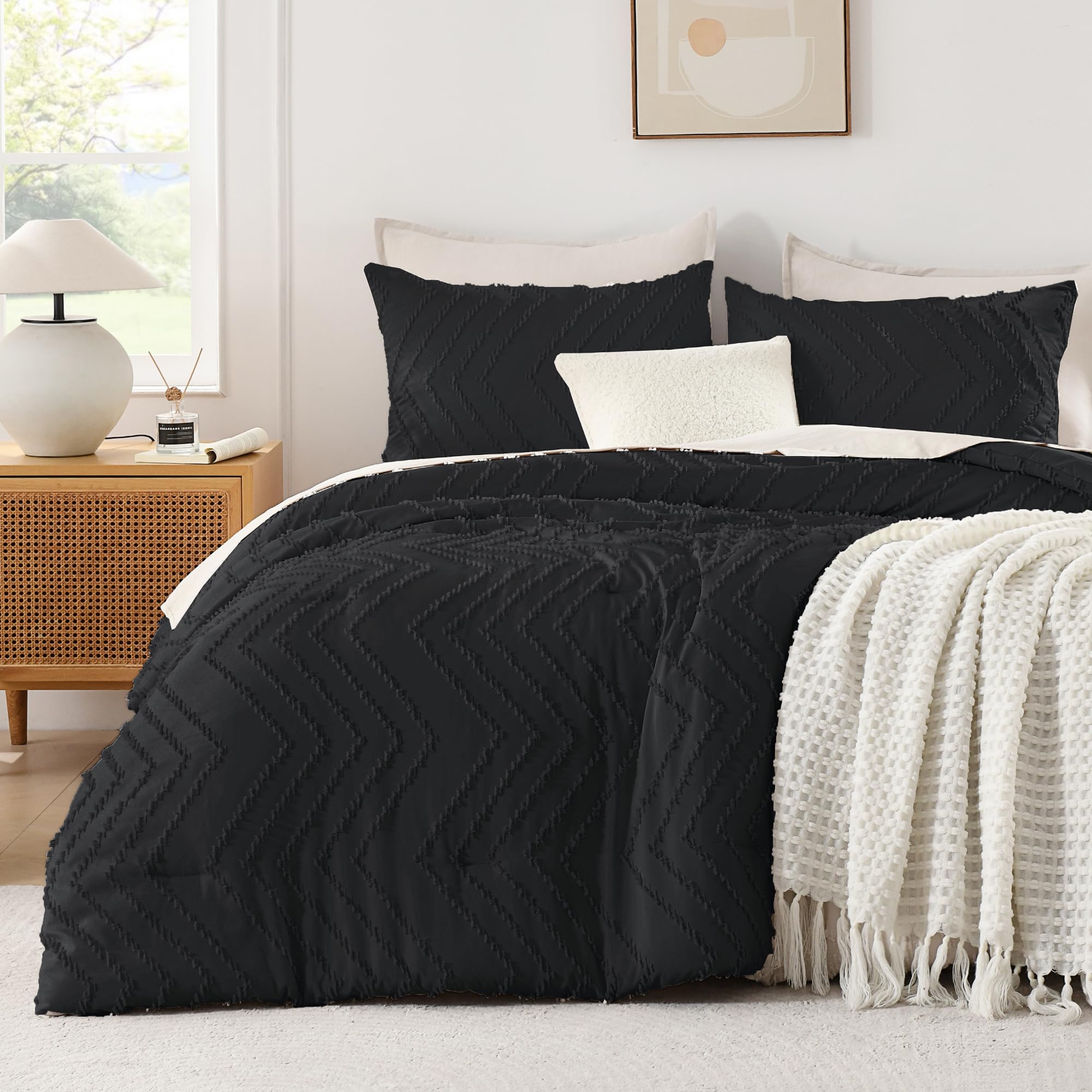 Andency Black Comforter Set Full Size, 3 Pieces Soft Bedding Set