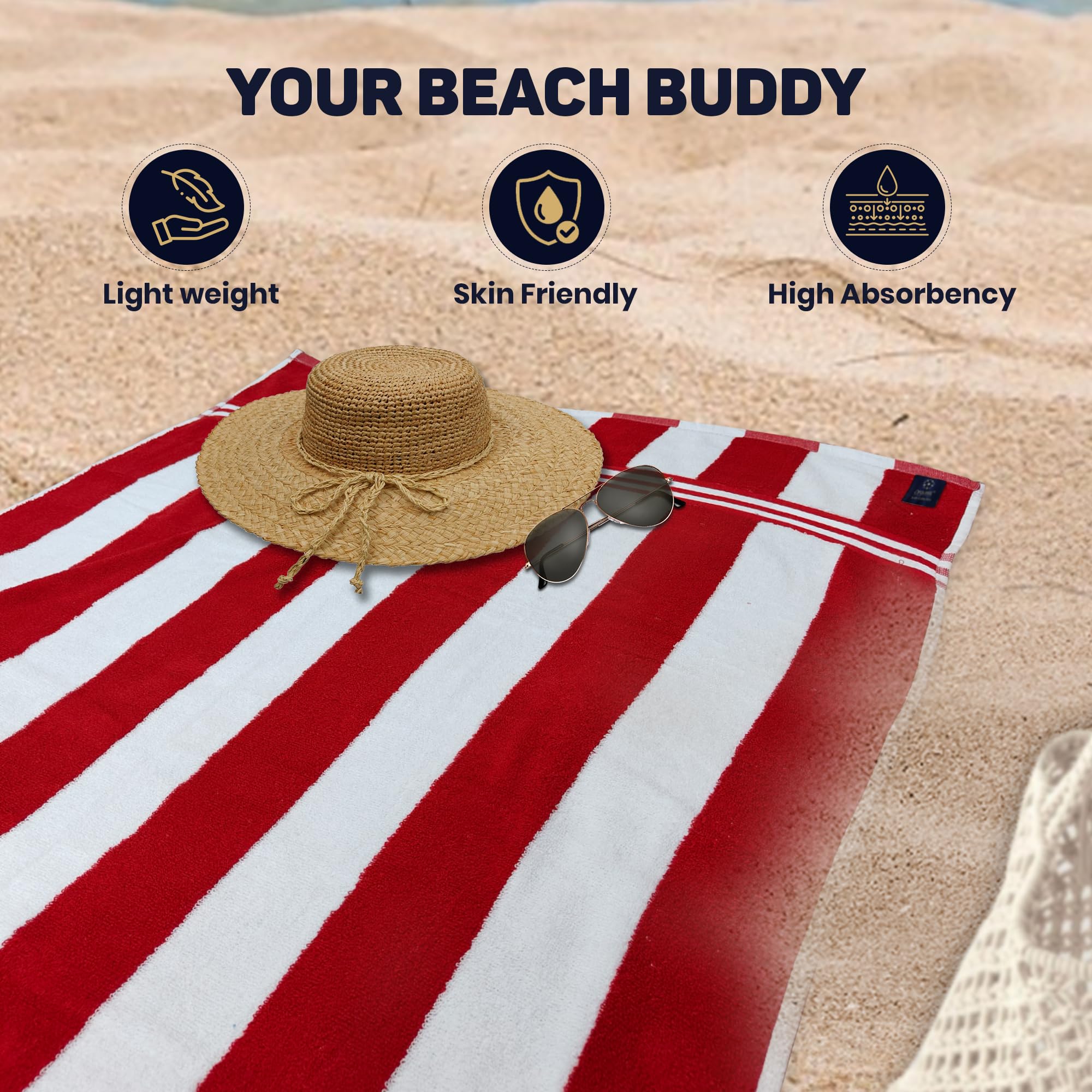 Organix Oversized Beach Towel 4-Pack – 36x72 Inches, 100% Ringspun Cotton, Quick Dry, Yellow Striped