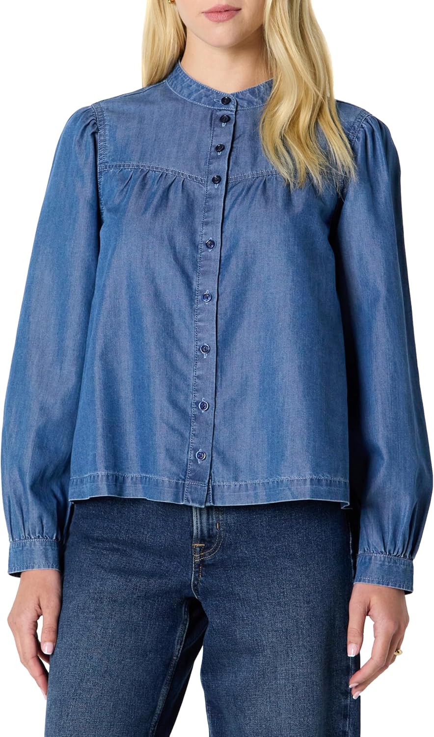 Amazon Essentials Women's Women's Denim Chambray Long-Sleeve Tunic Top