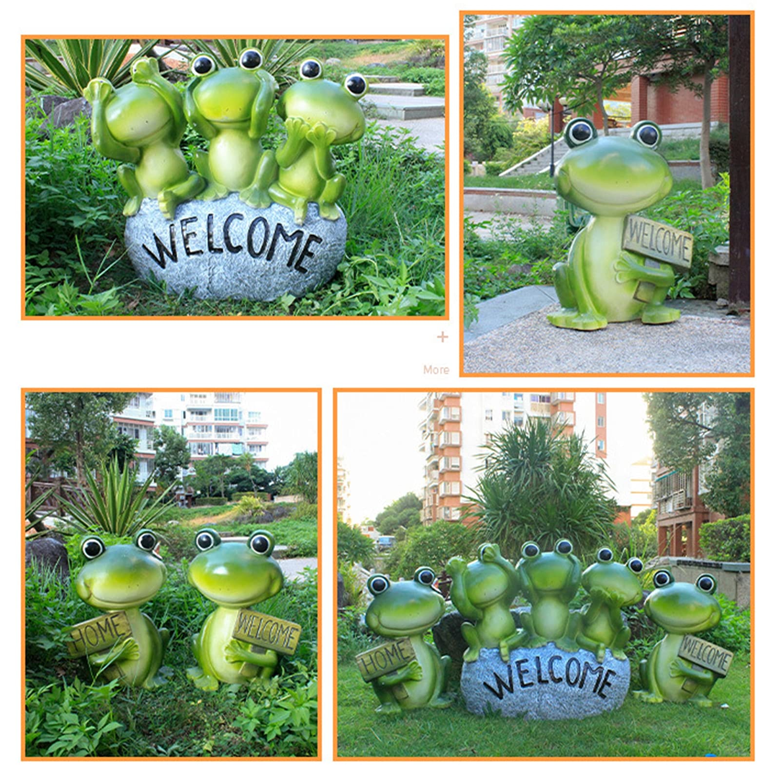 Adornos de Jardín Rana con Cartel de Bienvenida Resina Esculturas de Jardín de Decoración al Aire Libre para Hadas Patio de Césped Patio Cubierta Porche,Right