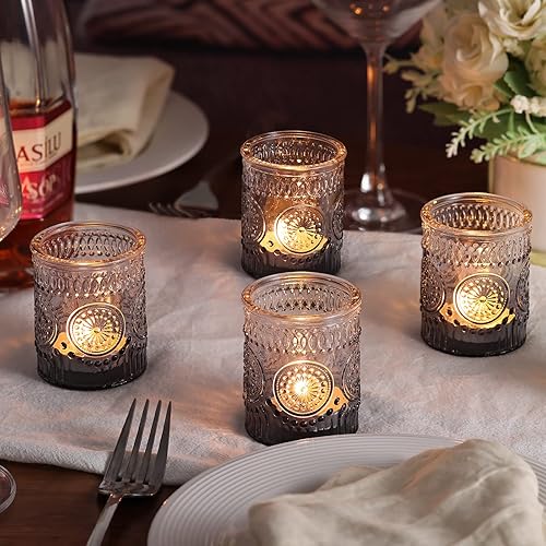 Miniatura 7 de Lanttu 12 portavelas votivas grises, candelabros de cristal para centros de mesa de boda, fiestas de cumpleaños y decoración del hogar
