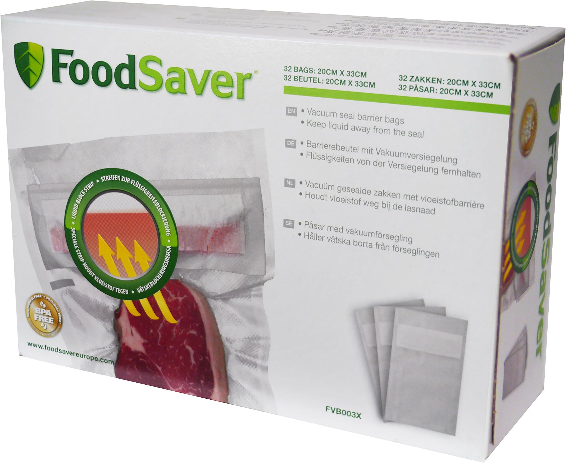 Food Saver FVB003X-01 Pack of 32 Bags Specifically for Liquids for Vacuum Sealing Device, 0.95 L