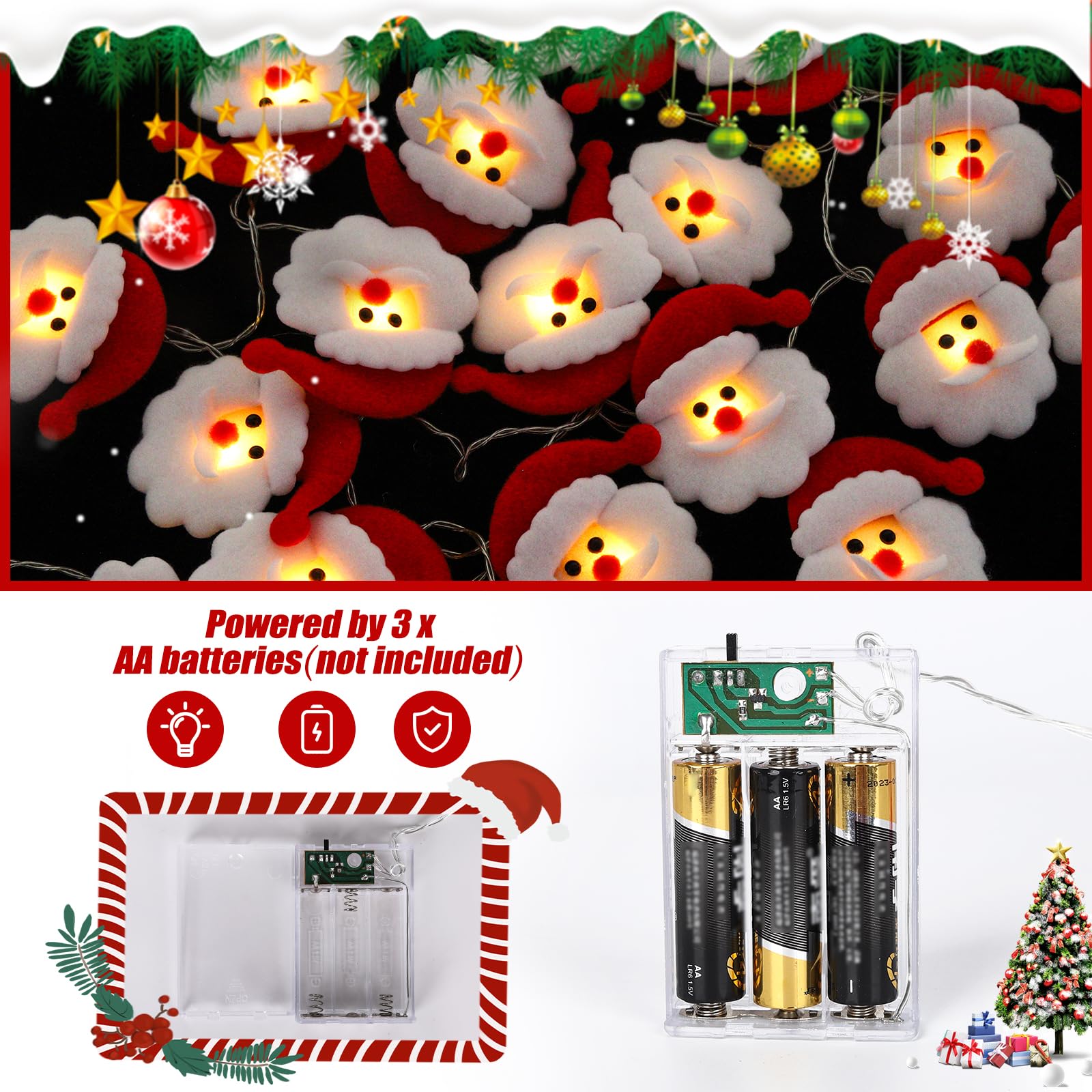 Schneemann-Lichterkette Mit 20 LEDs – 3 Meter, Batteriebetrieben Für Weihnachten Innen & Außen