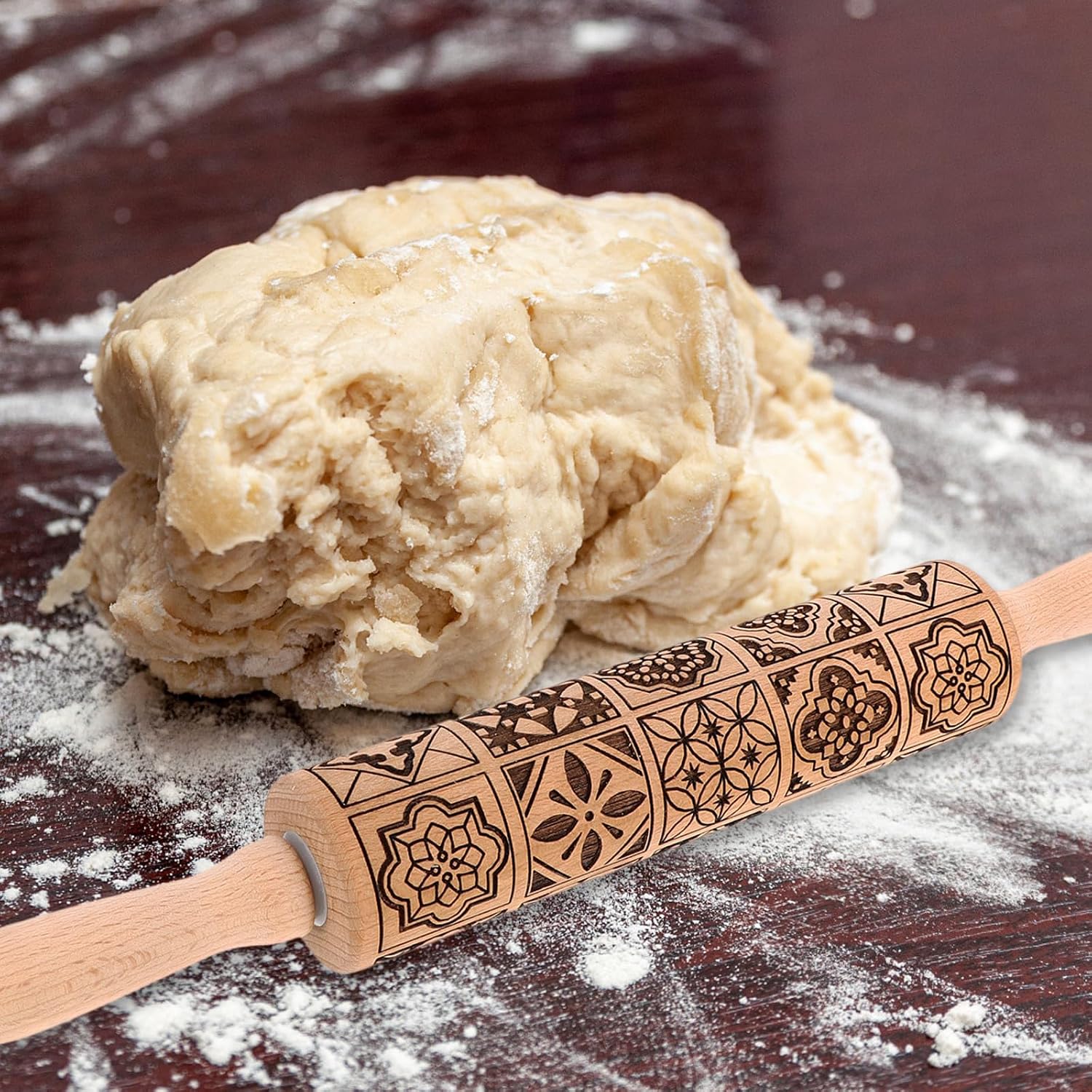 Creative Embossed Rolling Pin 39x5cm Decorative Dough Roller for Pizza and Cookies Baking Tool Kitchen Noodle Dumpling Rolling Pin