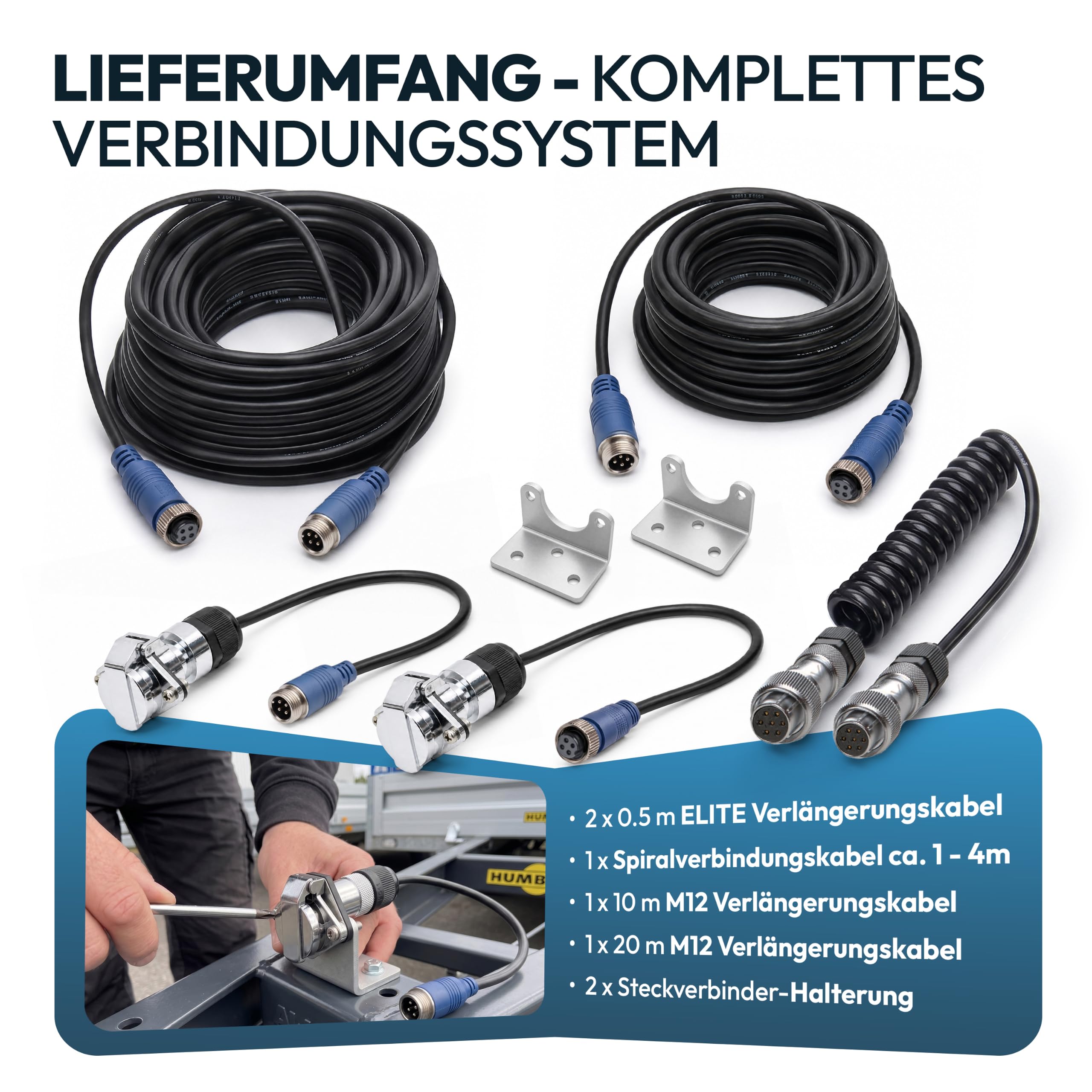 VSG24 29102 – Set Extensión de Cables, Sistemas de Reversa, para Remolque, Vehículos de Arrastre, Cable para Cámara de 4 PIN, IP67, 12 y 24 V - 10/20 m