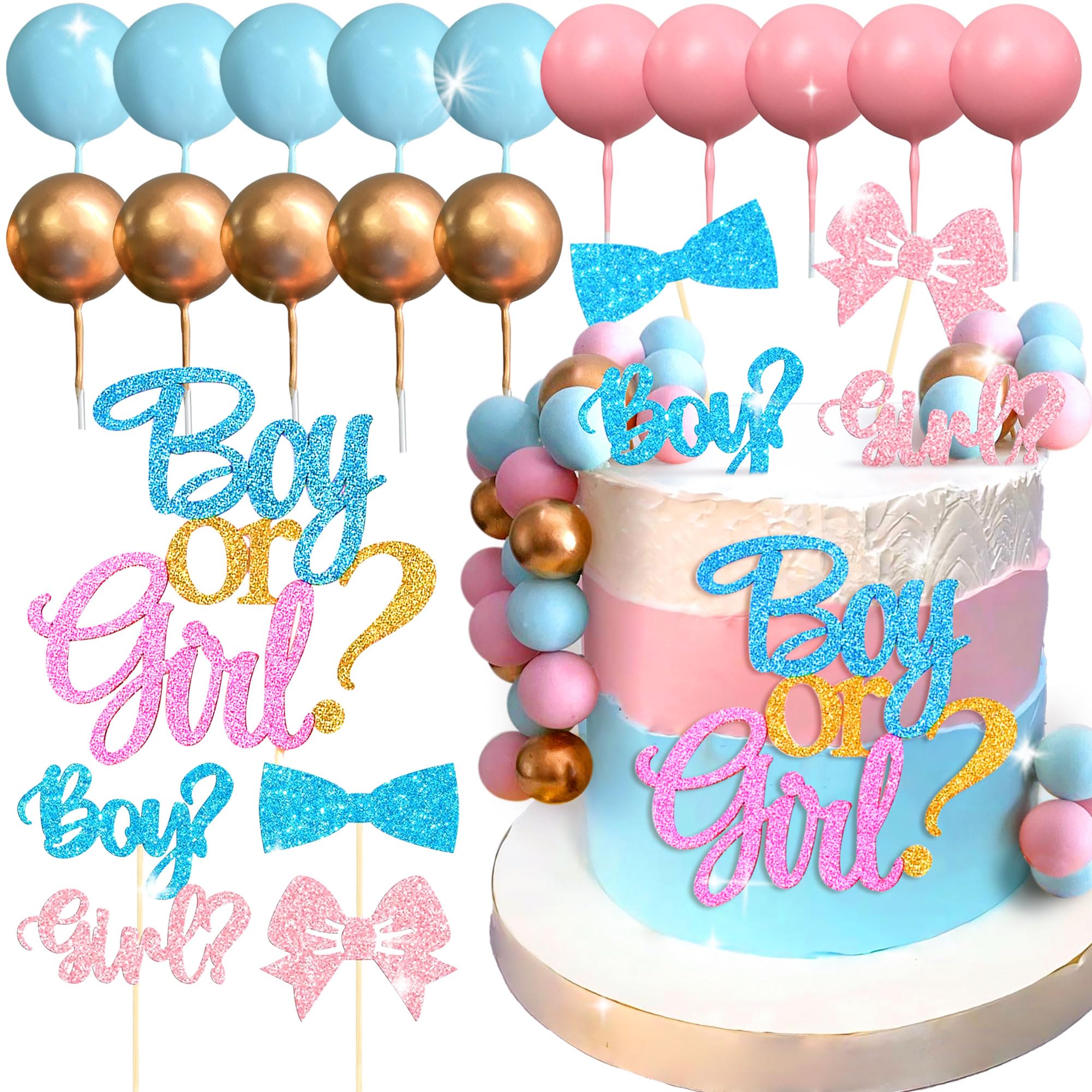 Pink Blue Gender Reveal Cake Toppers Boy or Girl Cake Decoration Bow Cake Decoration Baby Shower Cake Decoration Girls Night Out Cake Decoration