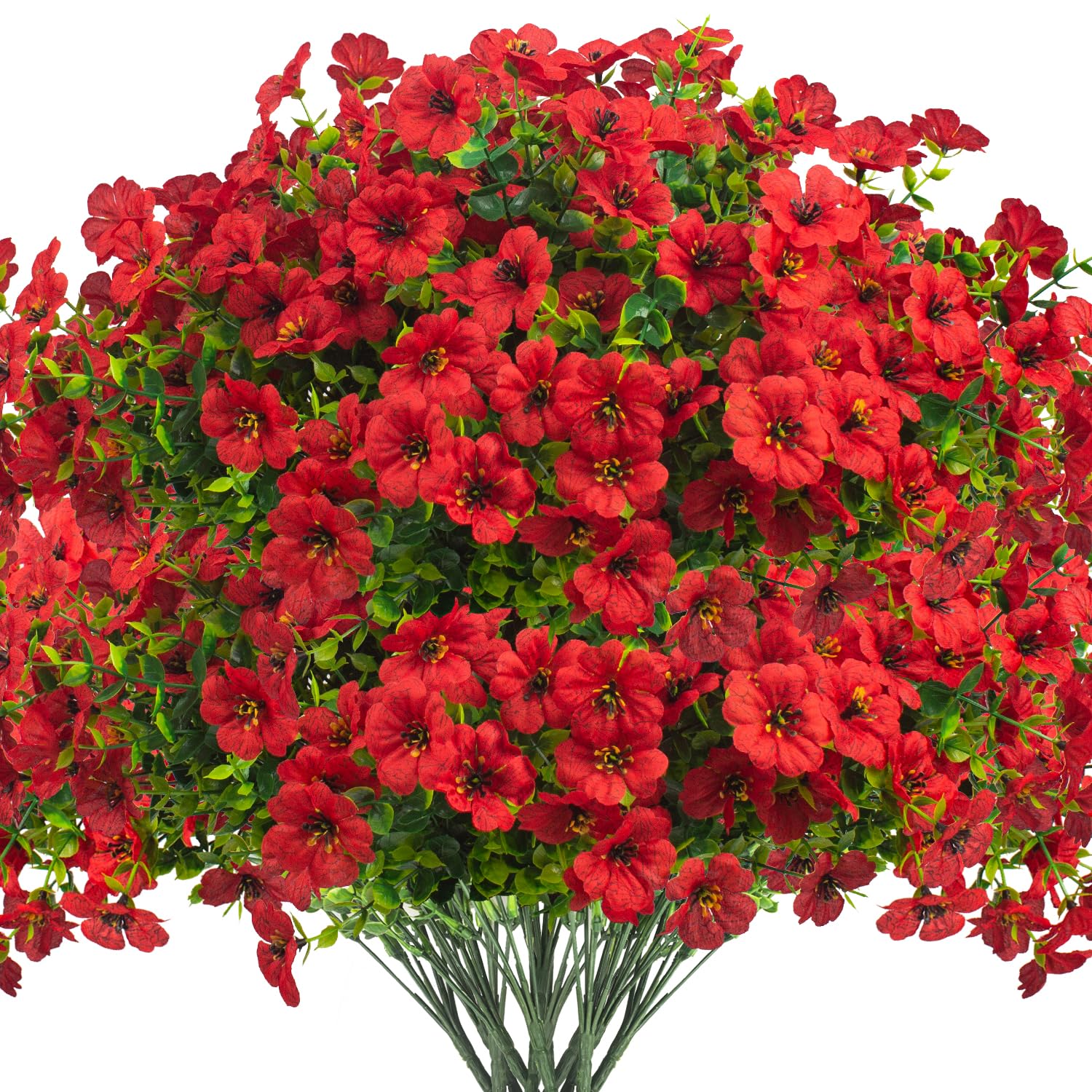 Grunyia Artificial Fake Flowers for Outdoor Spring Decoration, 16 Bundles Faux Silk Colorful Daisy UV Resistant Realistic for Outside Porch Patio Home Yard Garden Planters Pots Window Box (Red)