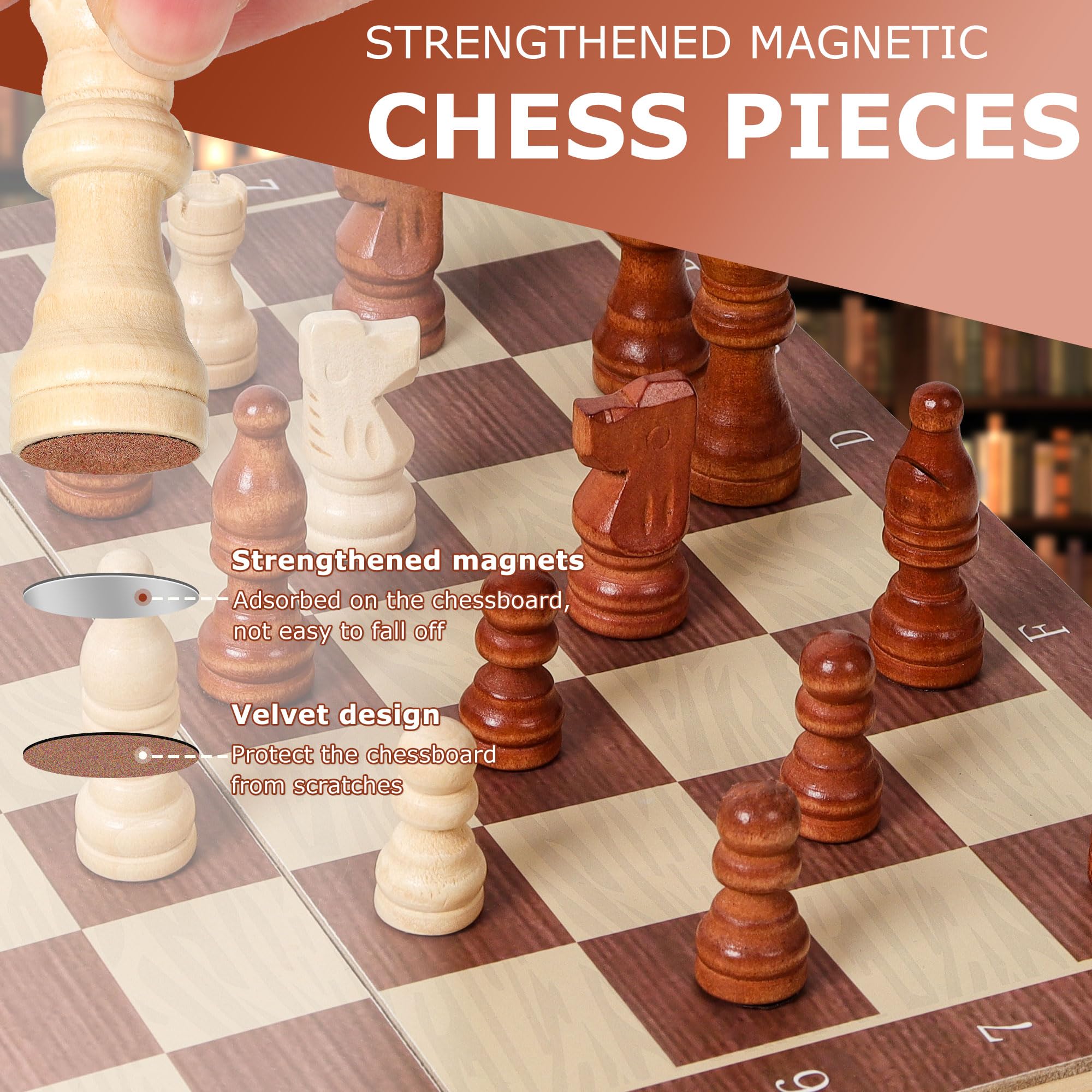 Scacchiera in Legno Magnetica 29x29 cm, Scacchi Pieghevole Portatile con Chiusura Magnetica Professionale, Strato Protettivo in Spugna, Set Chess Board Viaggio Adulti e Bambini