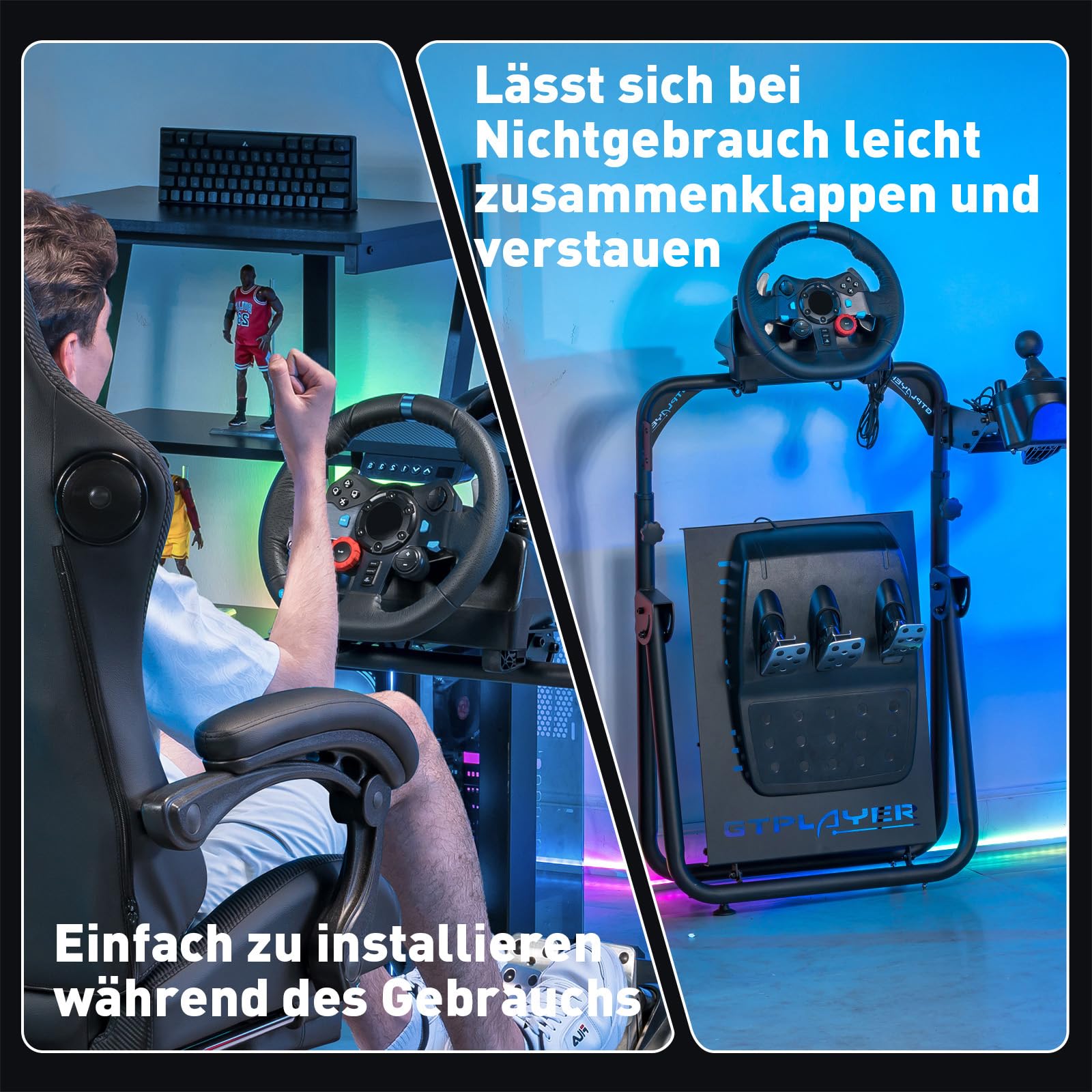 GTPLAYER Lenkradständer Sim Racing Steering Wheel Stand G920 G29 G25 G27 G923 T300RS, höhen- und winkelverstellbar mit Schalthebelhalterung