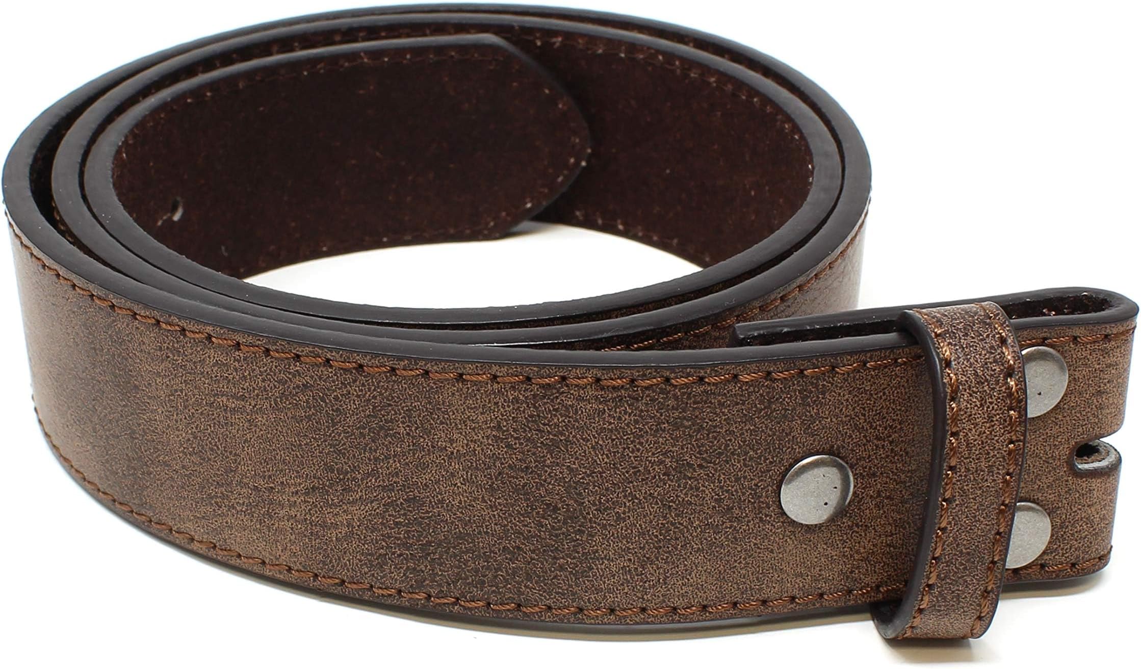 Leather Belt Strap with Vintage Distressed Texture 1.5" Wide with Snaps and without Buckle