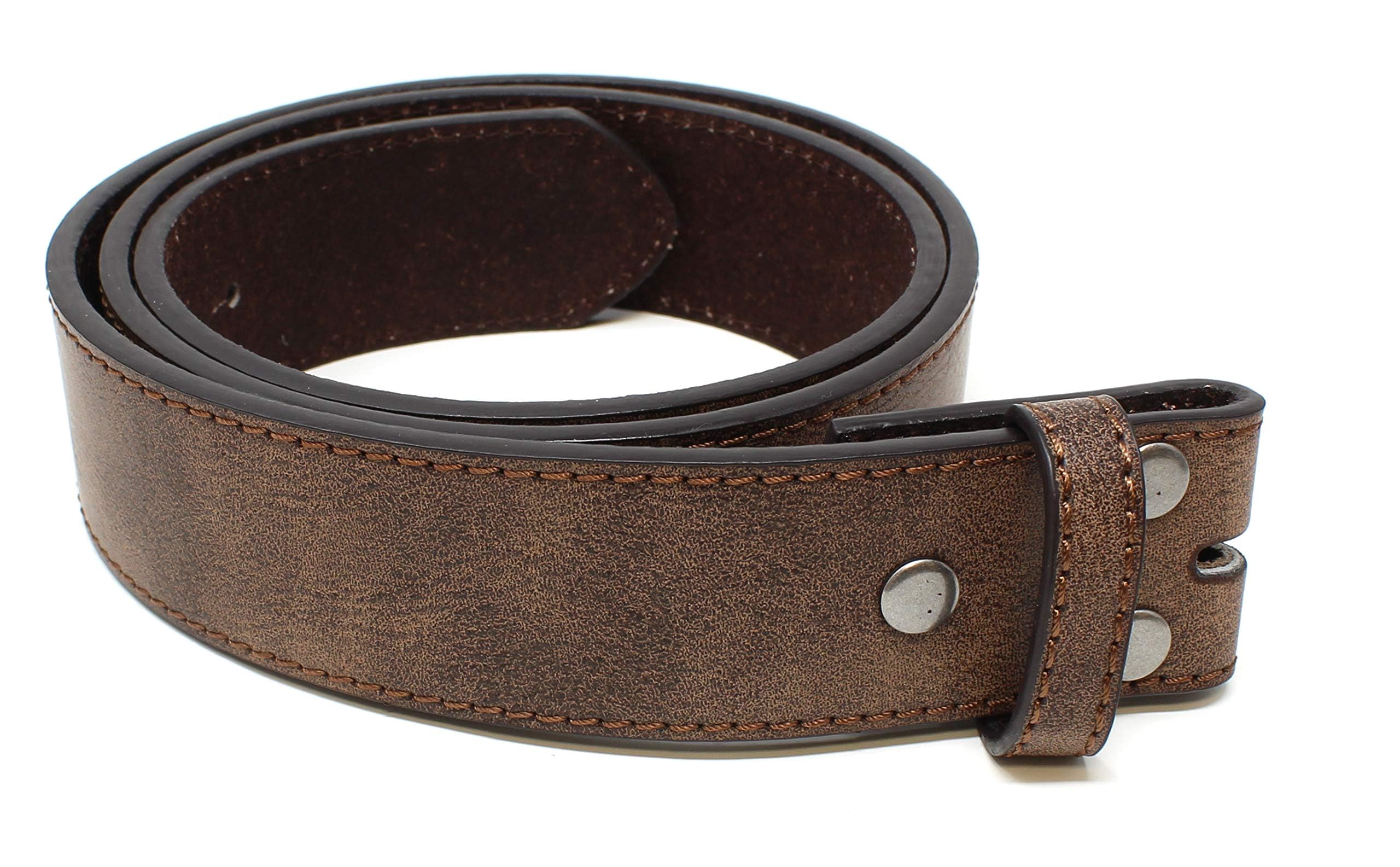 BC Belts Leather Belt Strap with Vintage Distressed Texture 1.5" Wide with Snaps and without Buckle