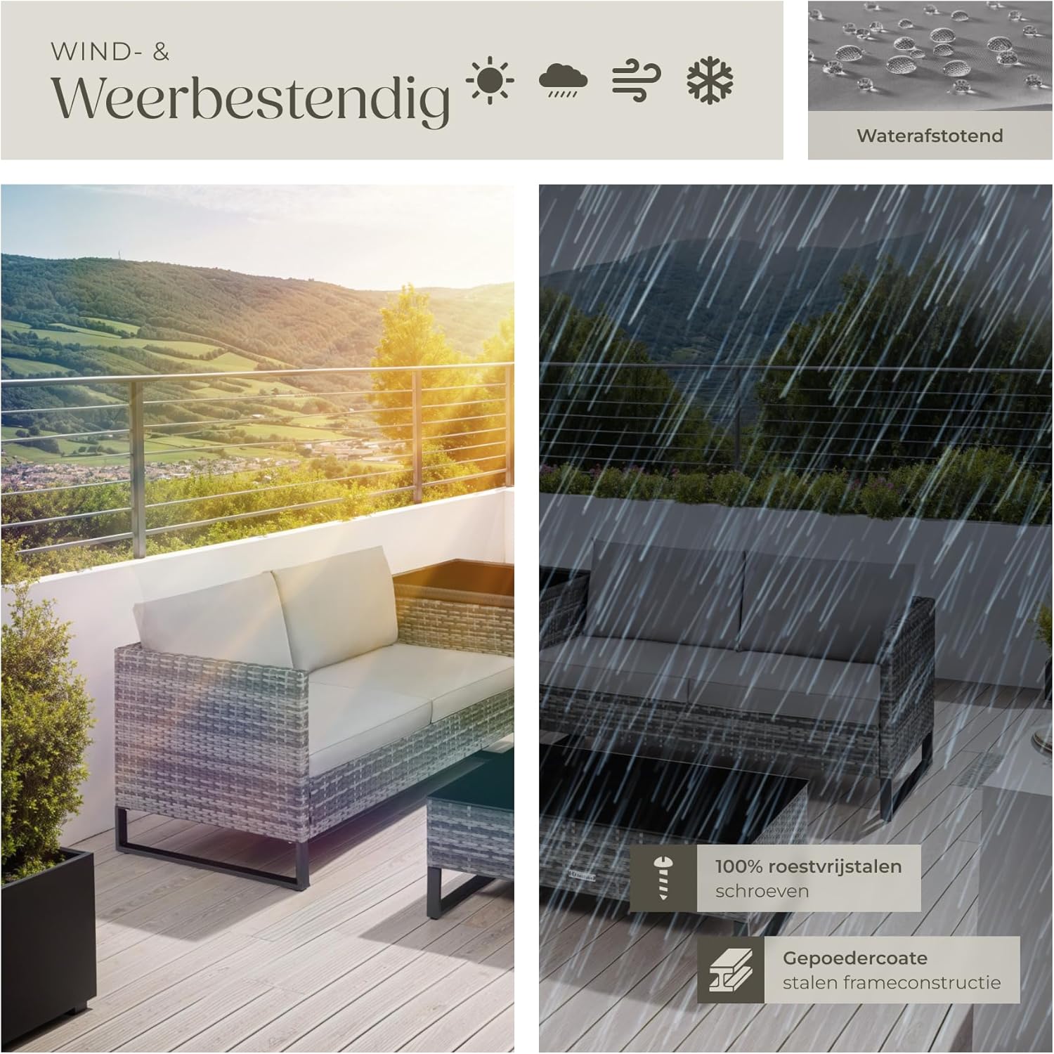 Fitur tahan cuaca tina tectake Wicker Garden Lounge Set Ostuni