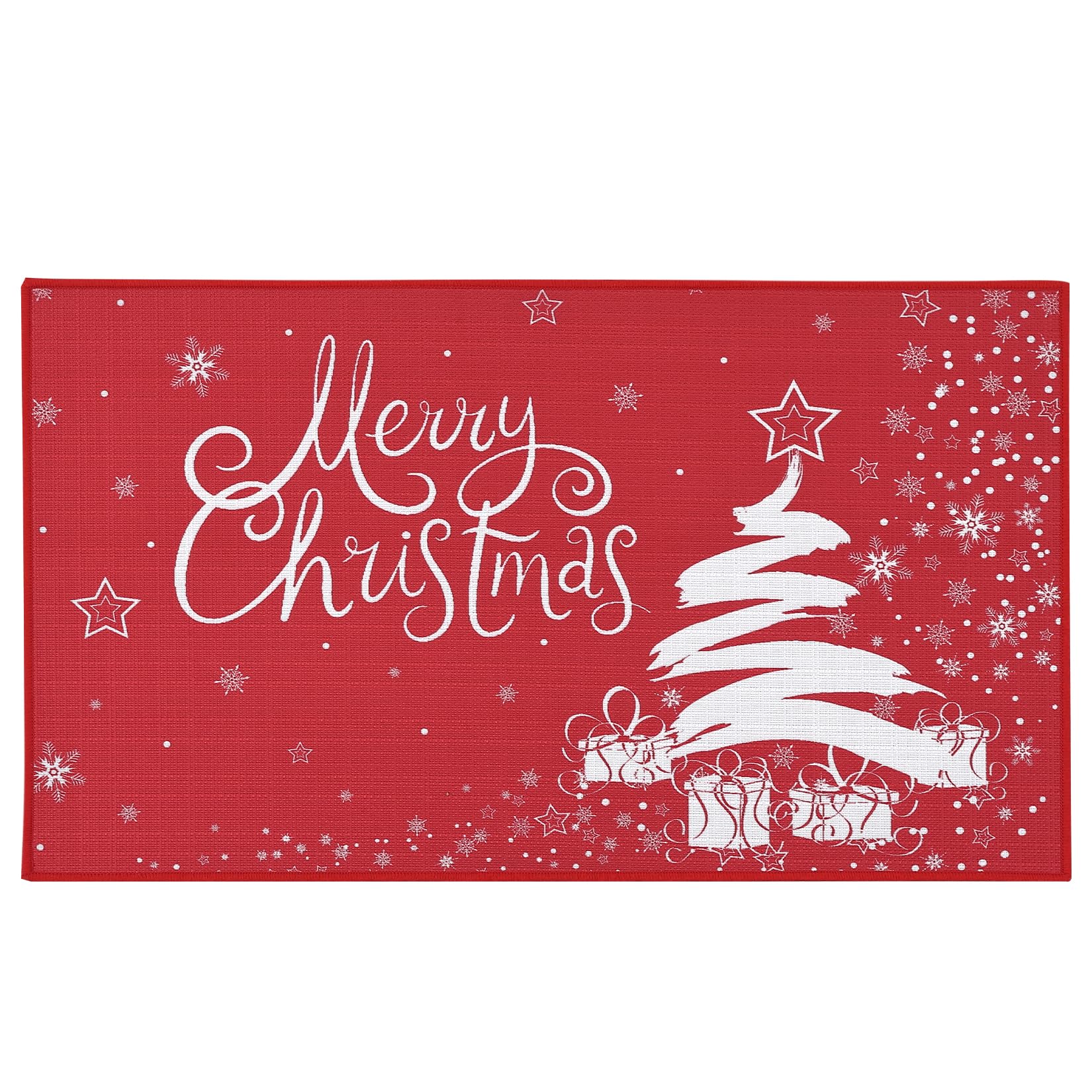 CAROMIO Felpudo de Navidad con árbol de Navidad rojo y copo de nieve, tapete de bienvenida para decoración del hogar, tapete antideslizante para entrada al aire libre e interior, 40 x 60 cm