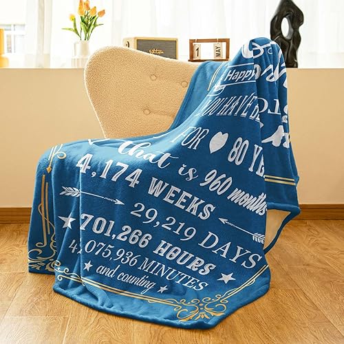 Miniatura 5 de Cinchas de cumpleaños número 80 para mujer, manta de cumpleaños número 80 con caja de regalo, decoraciones de cumpleaños para mujeres, regalos de