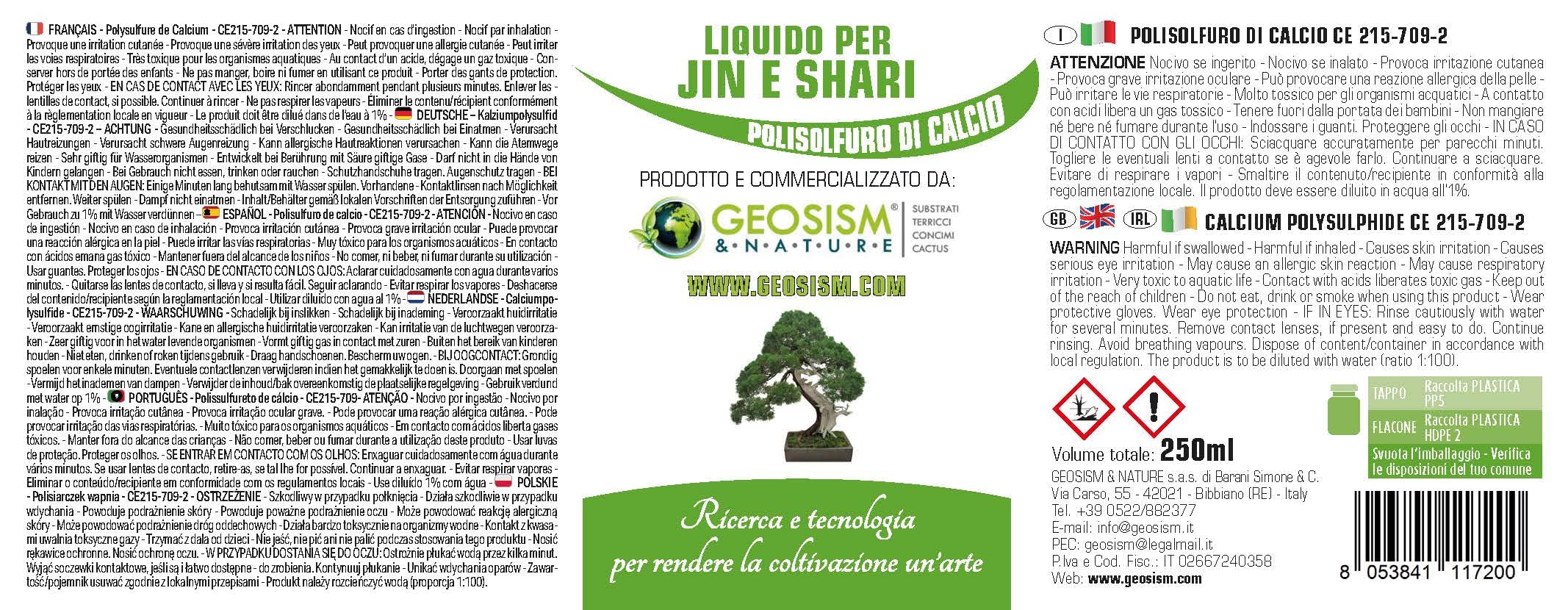 Líquido para Jin y Shari Geosism (polisulfuro de Calcio) Certificado para bonsái (250 ml)