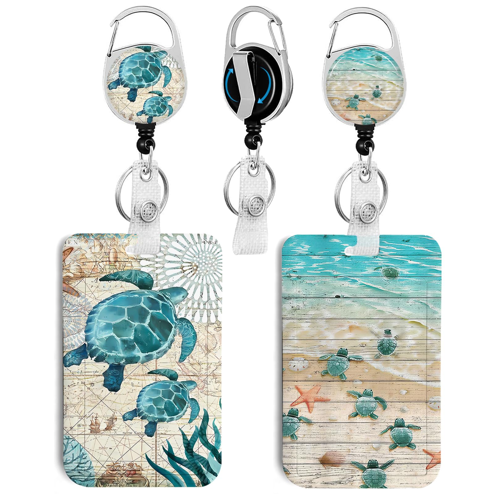 2 Pack Sea Turtle ID Badge Holder with Clip Badge Reels Retractable Heavy Duty,Keychain，ID Holder for School Nurse Office