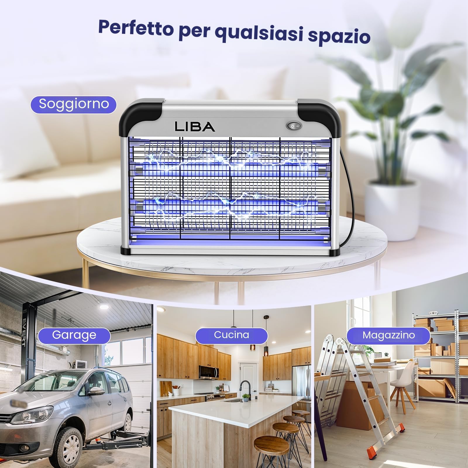 Liba Lampada Antizanzare, Lampe Anti Moustique 20W Eliminatore Elettrico di Insetti Acchiappamosche per Zanzare, Mosche, Repellente per Interni con 2 Lampadine di Ricambio e Vassoio Lavabile
