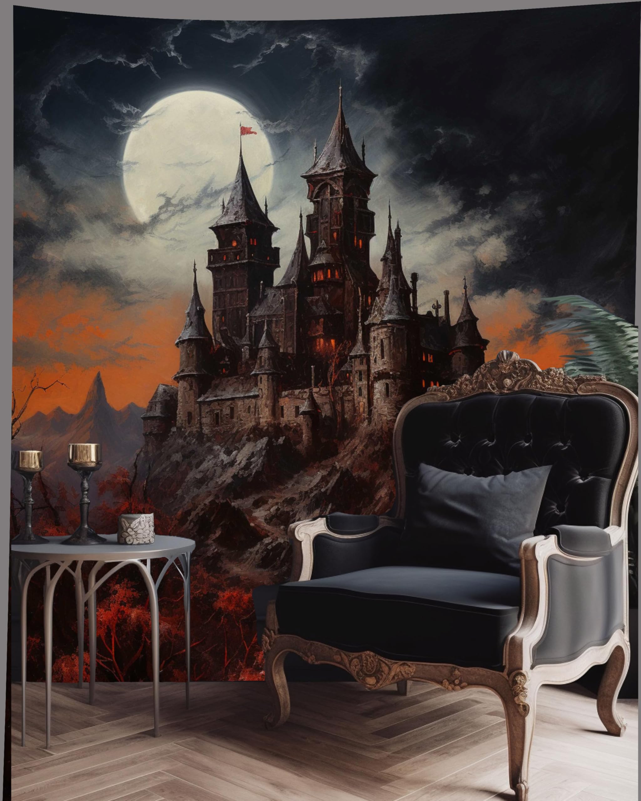 Gothic Tapestry, Dracula's Castle, Dracula Wall Art, Gothic Castle Wall Tapestry, Dark Fantasy Night Scene, Medieval Architecture Wall Art