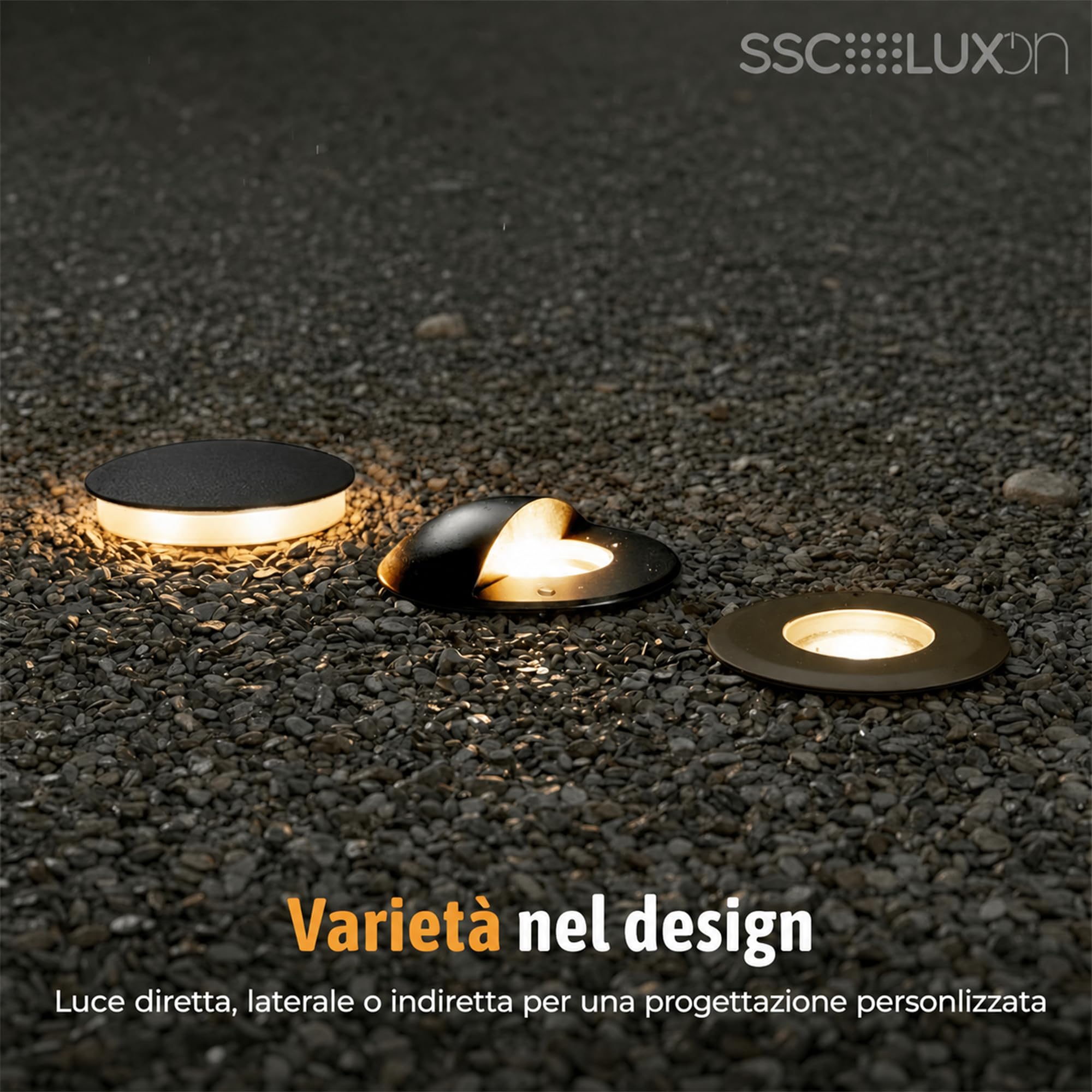 SSC-LUXon JAVO Nero Frontale - 6 Faretti LED Incasso Esterno IP67 | segnapasso mini, LED integrato luce calda, 230V senza trasformatore, calpestabile, per vialetto e giardino