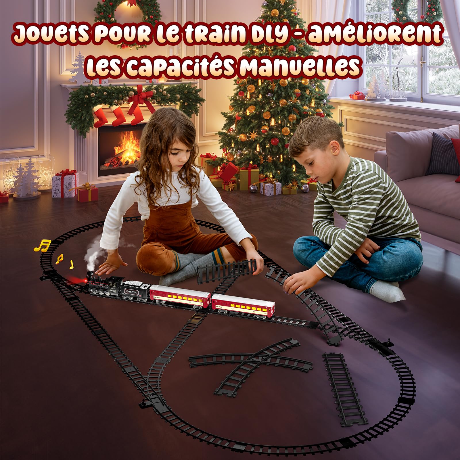 Hot Bee Jouet De Alliage Train Électrique À Vapeur, Rechargeable Train Electrique Enfant, Locomotive à Vapeur avec la Fumée Lumineuse et Le Son, Cadeaux de Noël Anniversaire pour Enfants Adulte