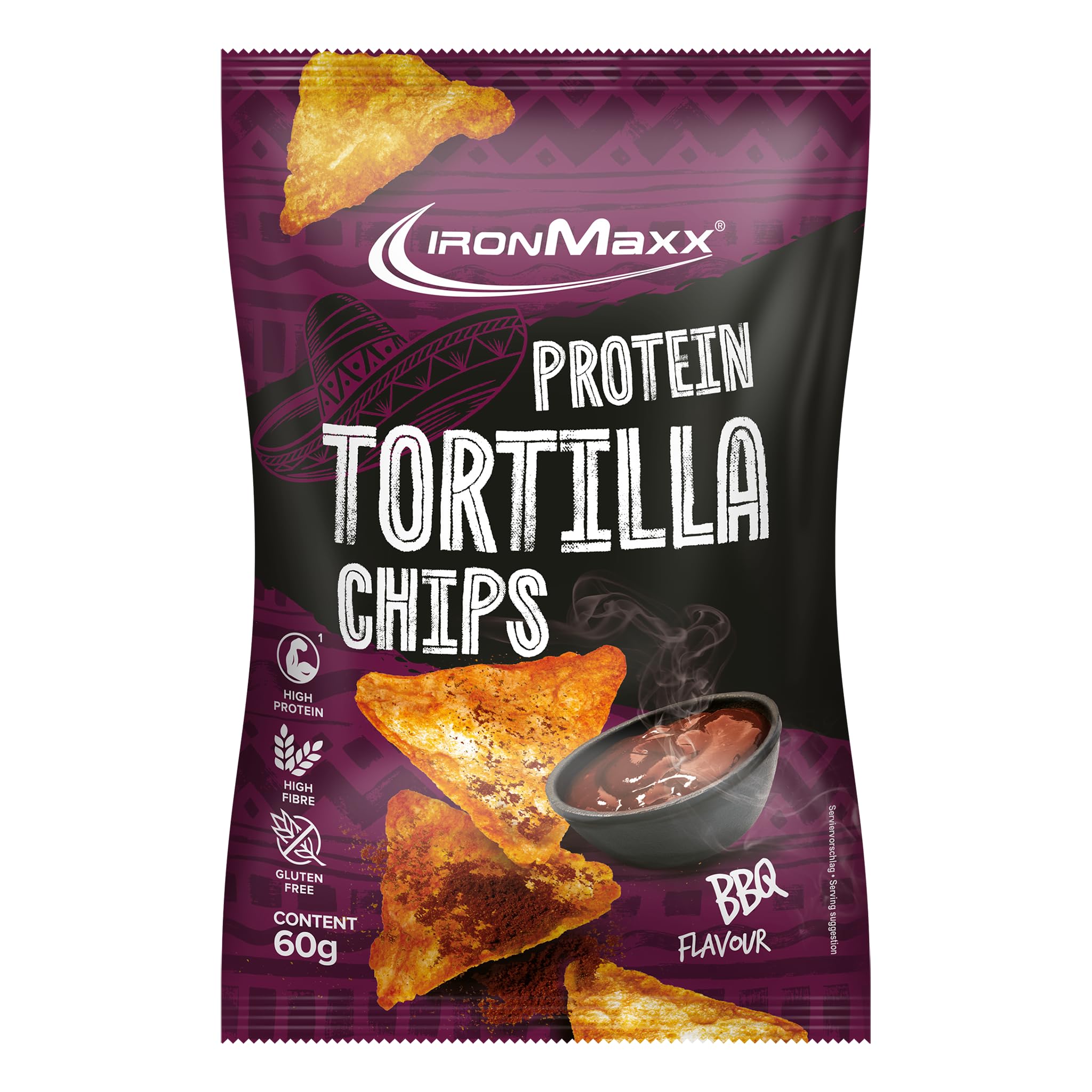 IronMaxx Protein Tortilla Chips – Barbecue 60g | Knusprige Eiweißchips aus Soja & Maniok | High Protein Snack | Low Carb, ballaststoffreich & glutenfrei | Ideal für Fitness & Diät
