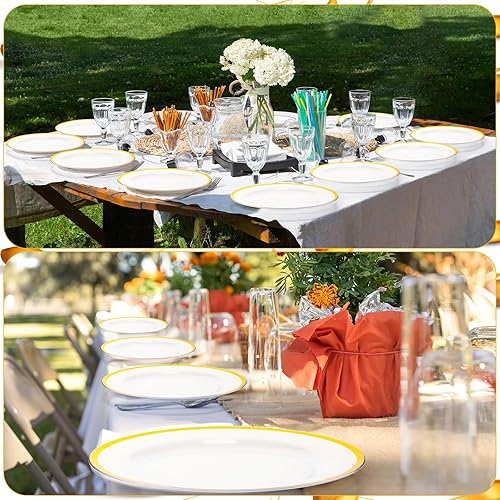 Miniatura 5 de meekoo 100 platos de plástico transparente de 10.25 pulgadas, platos llanos dorados resistentes transparentes y desechables dorados para bodas y