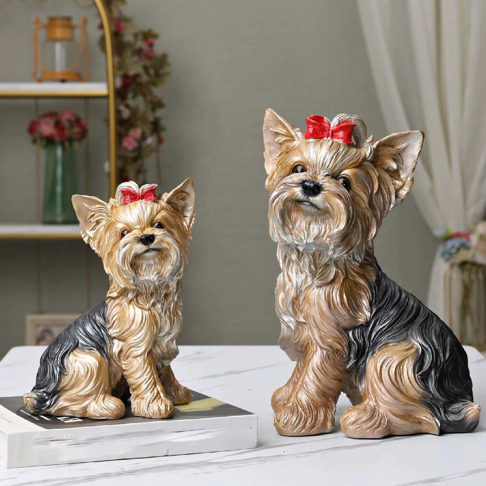 Yorkshire-Terrier-statuetka szczeniaka, realistyczna figura dekoracyjna