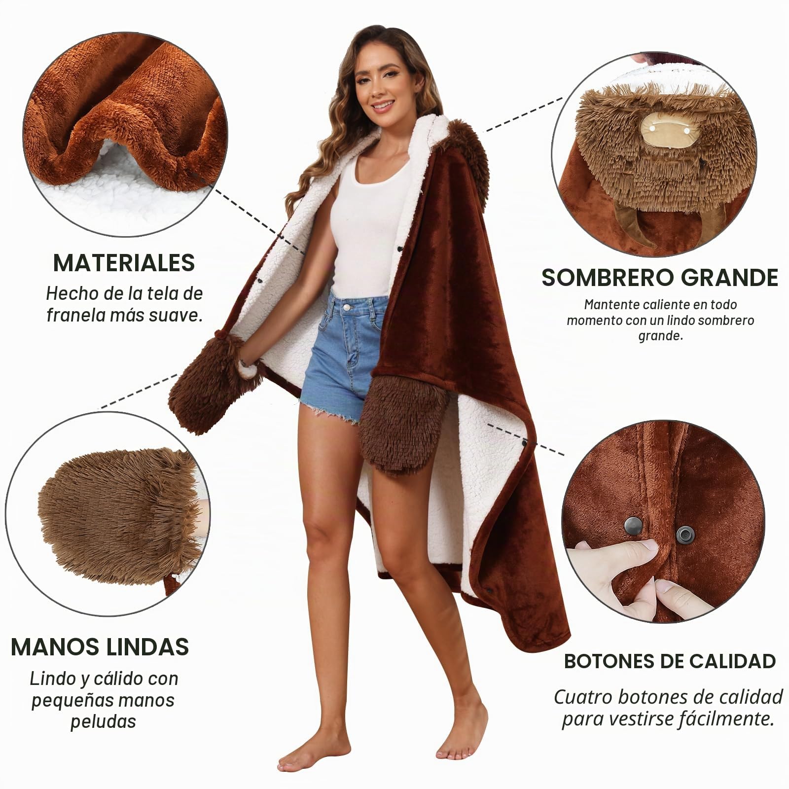Manta con capucha para adultos, manta de gran tamaño con capucha para mujer, manta de regalo para cumpleaños, 160x130cm