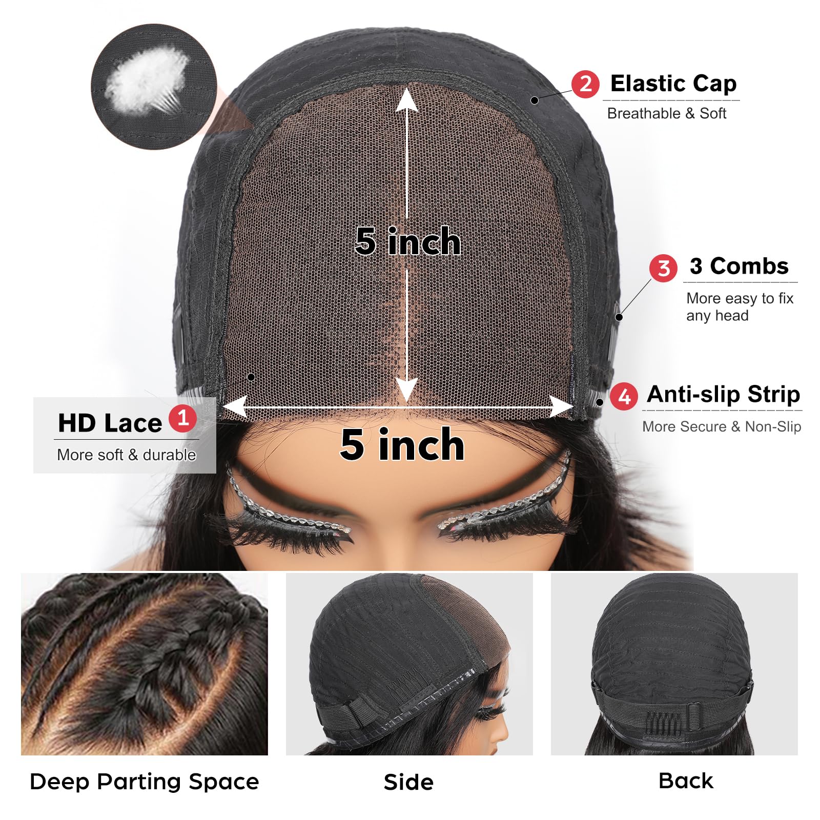 32 Inch Water Wave Glueless Wig Human Hair 200 Density 6x5 Wear and Go Glueless Curly Wig Human Hair Pre Plucked Natural Hairline Pre Cut HD Closure Lace Wig for Women - Image 3
