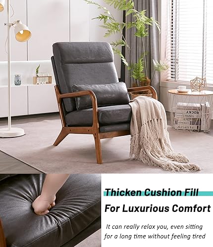 Miniatura 4 de JOYBASE Silla decorativa de descanso silla moderna de mediados de siglo silla de respaldo alto sillón con marco de madera cómoda silla de lectura