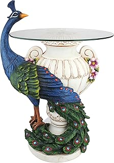 Design Toscano KY4128 Staverden Castle Peacock Glass Topped Side Table, 25 Inch, Full Color