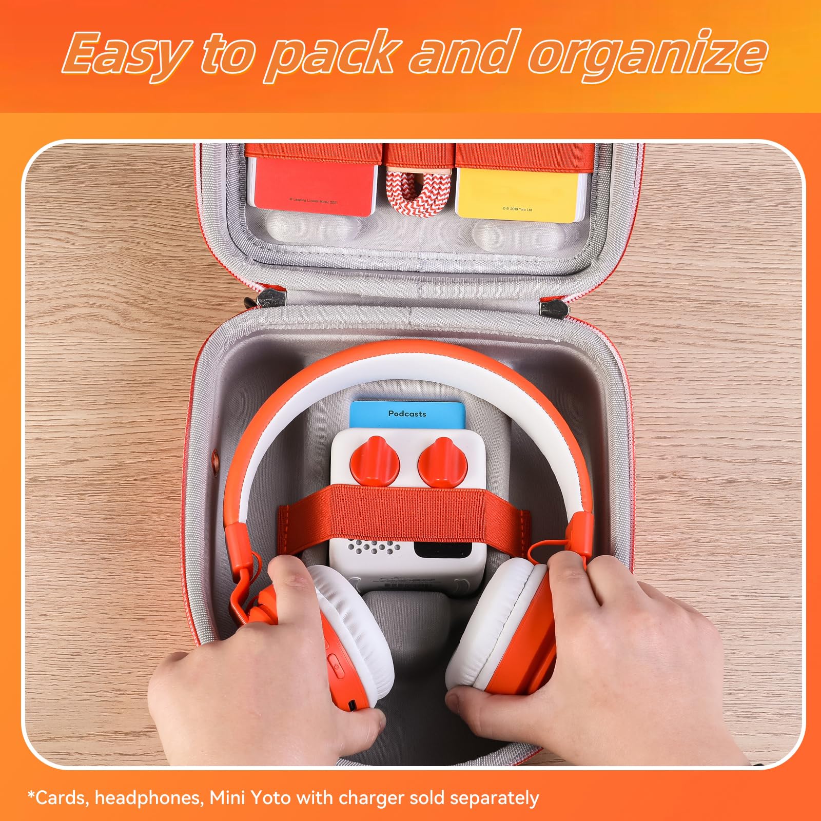GENZOXRUG Travel Case Compatible with Yoto Mini Player & Accessories,Hard Protective Storage Carrying Shell with Adjustable Shoulder Strap, Holds Kids Speaker,Headphones & Up To 60 Audiobook Cards