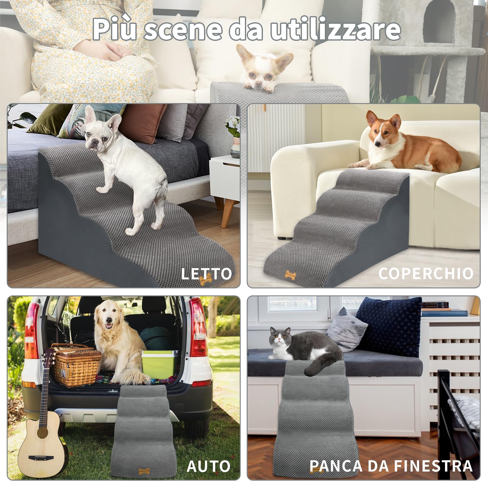 Nepfaivy Scala per Cani di Piccola Taglia - Gradini per Cani e Gatti, Rampa per Cani con Coperchio Rimovibile, 4 Passi,75x50x40cm