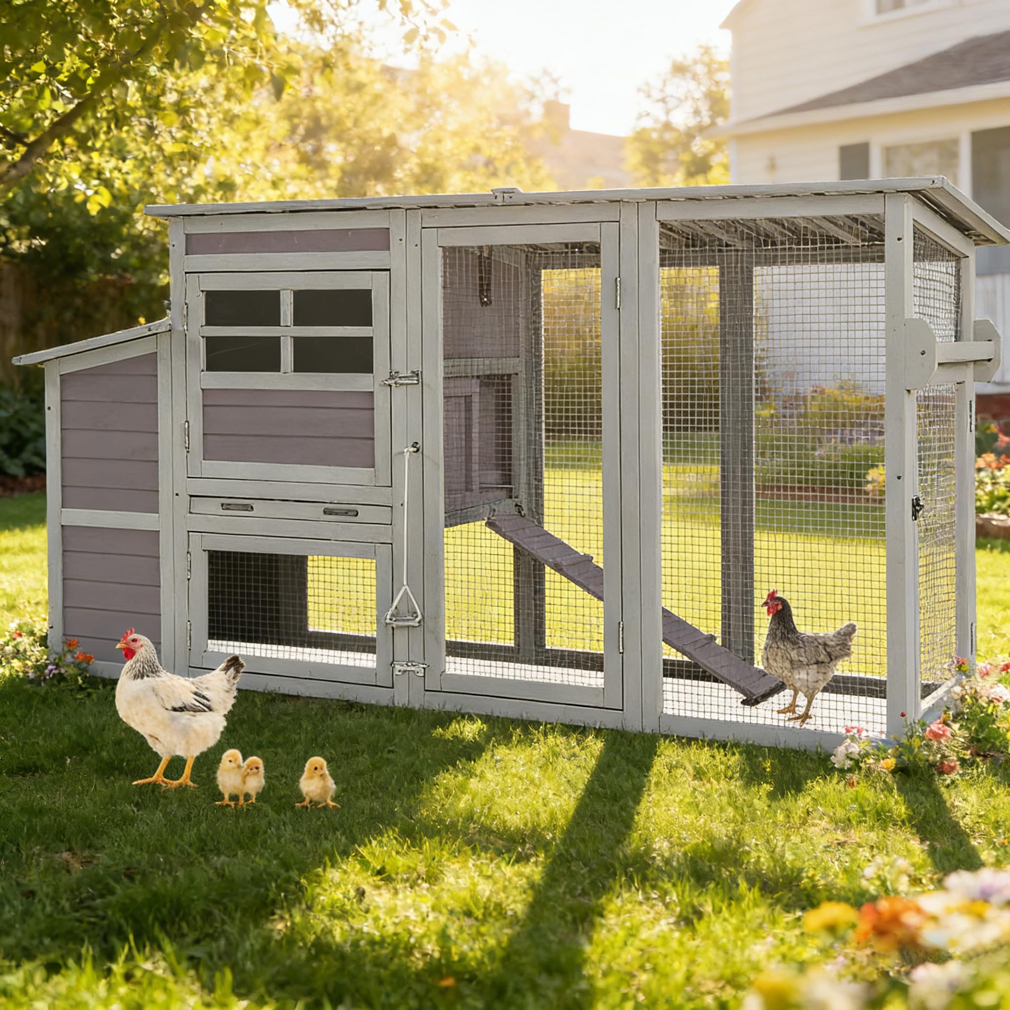 Aivituvin Chicken Coop Hen House (Grey, AIR31)
