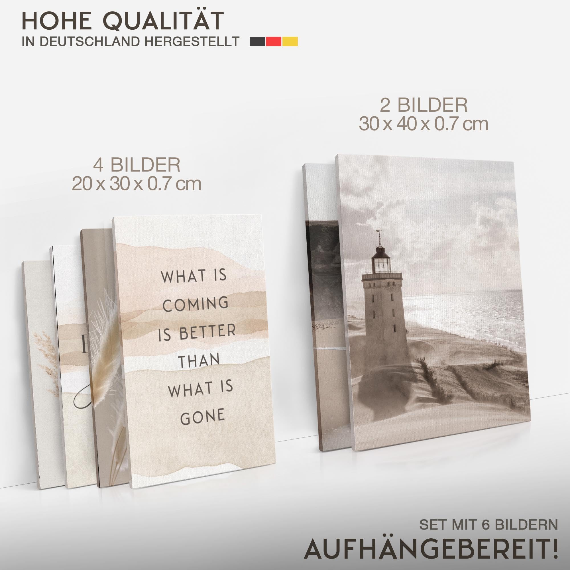 Novart Wandbilder Set Strand Meer Boho Beige - KEIN EXTRA RAHMEN BENÖTIGT - Modern Deko - Wohnzimmer Schlafzimmer Flur N033763a