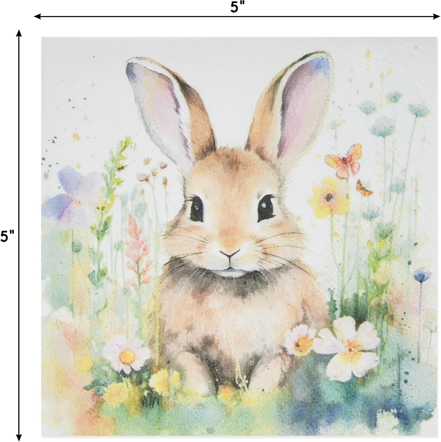 Easter Bunny Cocktail Napkins 100 Pack, 5x5 Inch Paper Napkins, Floral Rabbit Spring Party Supplies, Disposable Beverage Napkins for Table Decor