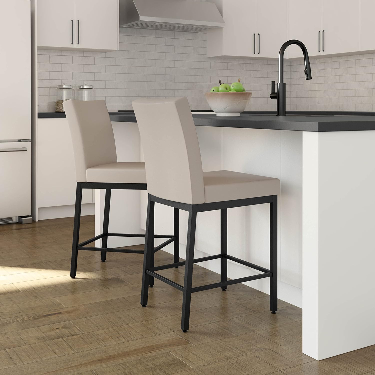 Amisco Perry 26 in. Counter Stool - Cream Faux Leather/Black Metal