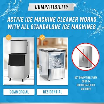 ACTIVE Ice Machine Cleaner Maker Descaler - 32 fl oz (8 Uses) Nickel Safe Ice Maker Cleaner Solution - Compatible with Whirlpool 4396808, Scotsman,Manitowoc,Hoshizaki, GE Opal Cleaning Kit - USA Made