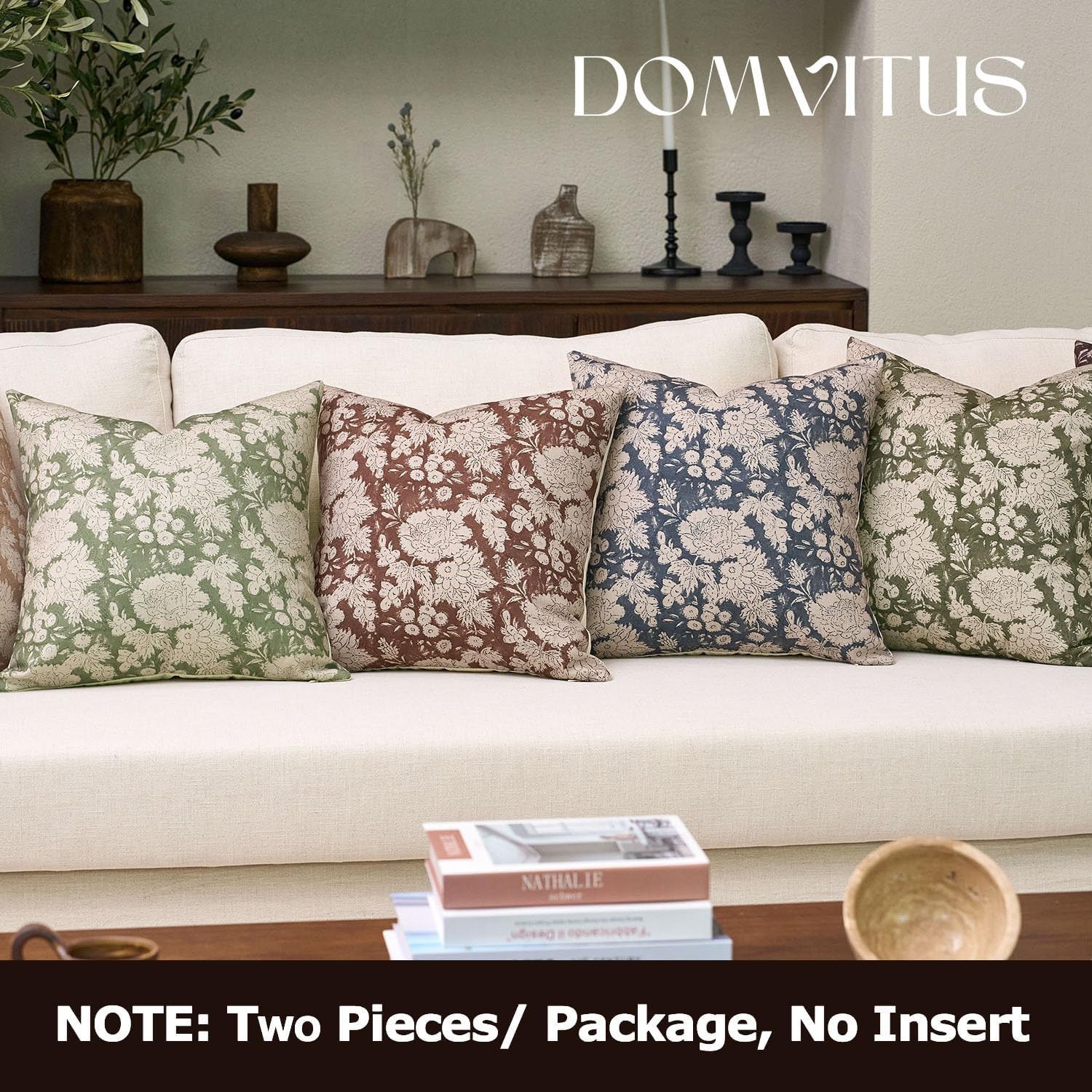 DOMVITUS Floral Pillow Covers 20x20 Set of 2, Vintage Block Print Pillow Covers Neutral Decorative Farmhouse Throw Pillow Covers for Bed Couch Living Room Brown - Image 6