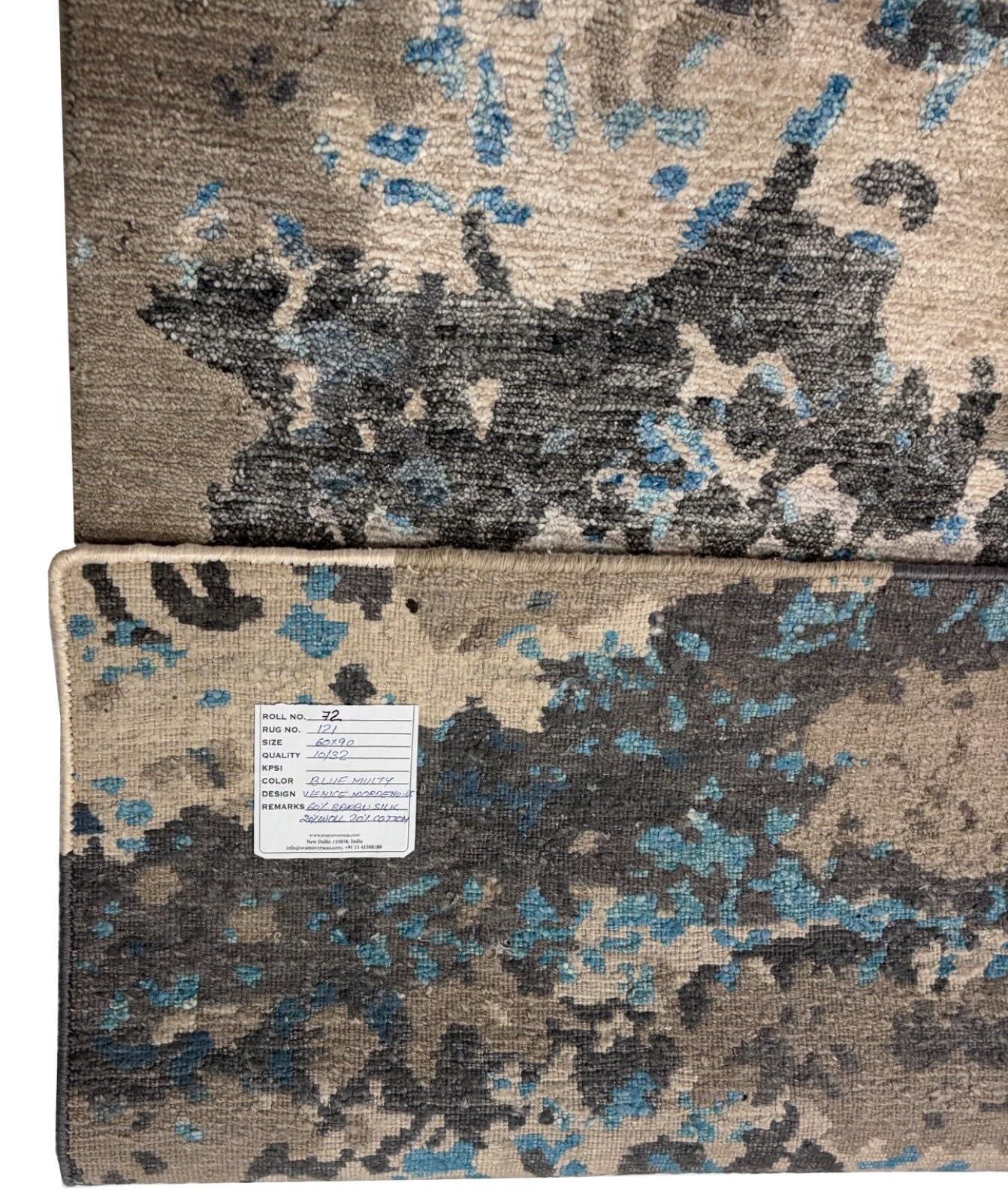 Tapis brillant, fait à la main, 60 x 90 cm, bleu, gris, multicolore, soie de bambou, R121