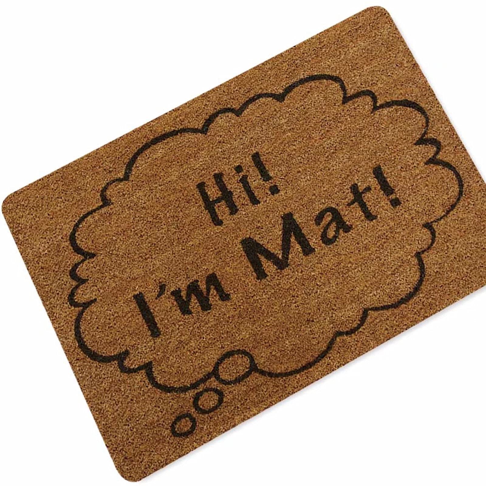 Hi I'm Mat Paillasson d'extérieur grattoir à chaussures pour porte d'entrée, paillasson extérieur, tapis de terrasse, 70 x 120 cm, marron
